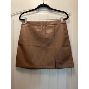 NWT Shine Star Women’s Vegan Faux Leather Pencil Mini Skirt Size L Brown Comfort